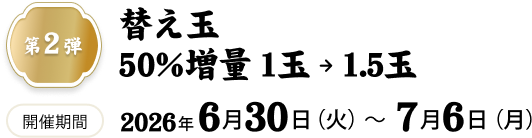 替え玉50%増量1玉→1.5玉
